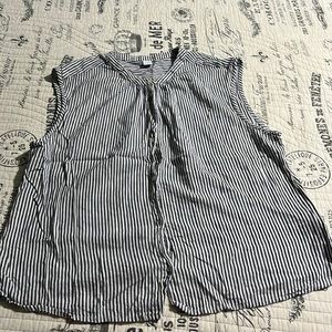 Woman’s grey and white striped sleeveless blouse not new no tags size L